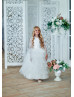 Long Sleeves Ivory Lace Tulle Ruffled Flower Girl Dress